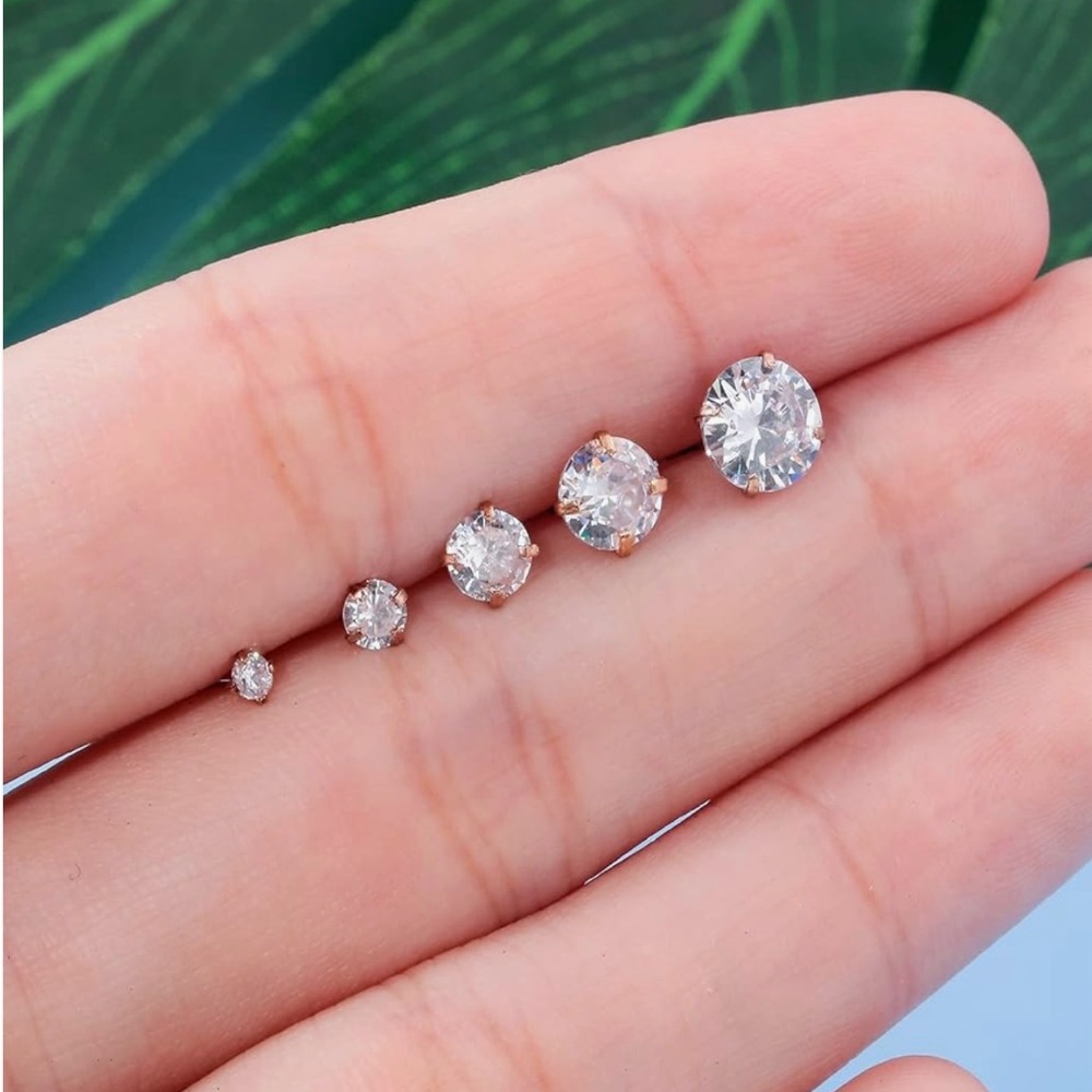 Cubic Zirconia Stainless Steel Hypoallergenic Screw Back Stud Earrings (144)
